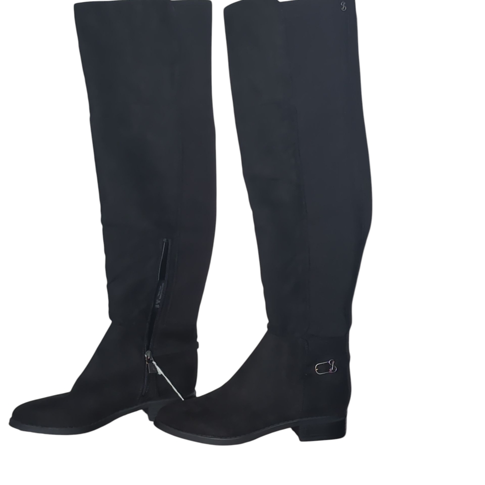 Sam & Libby 6 Faux Suede Black Over the Knee Boots Block Heel Goth Bikercore